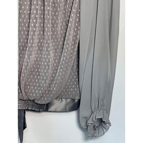 GImmicks By BKE Women's Balloon Sleeve Shirred Polka Dot Blouse Gray Small - Picture 8 of 12